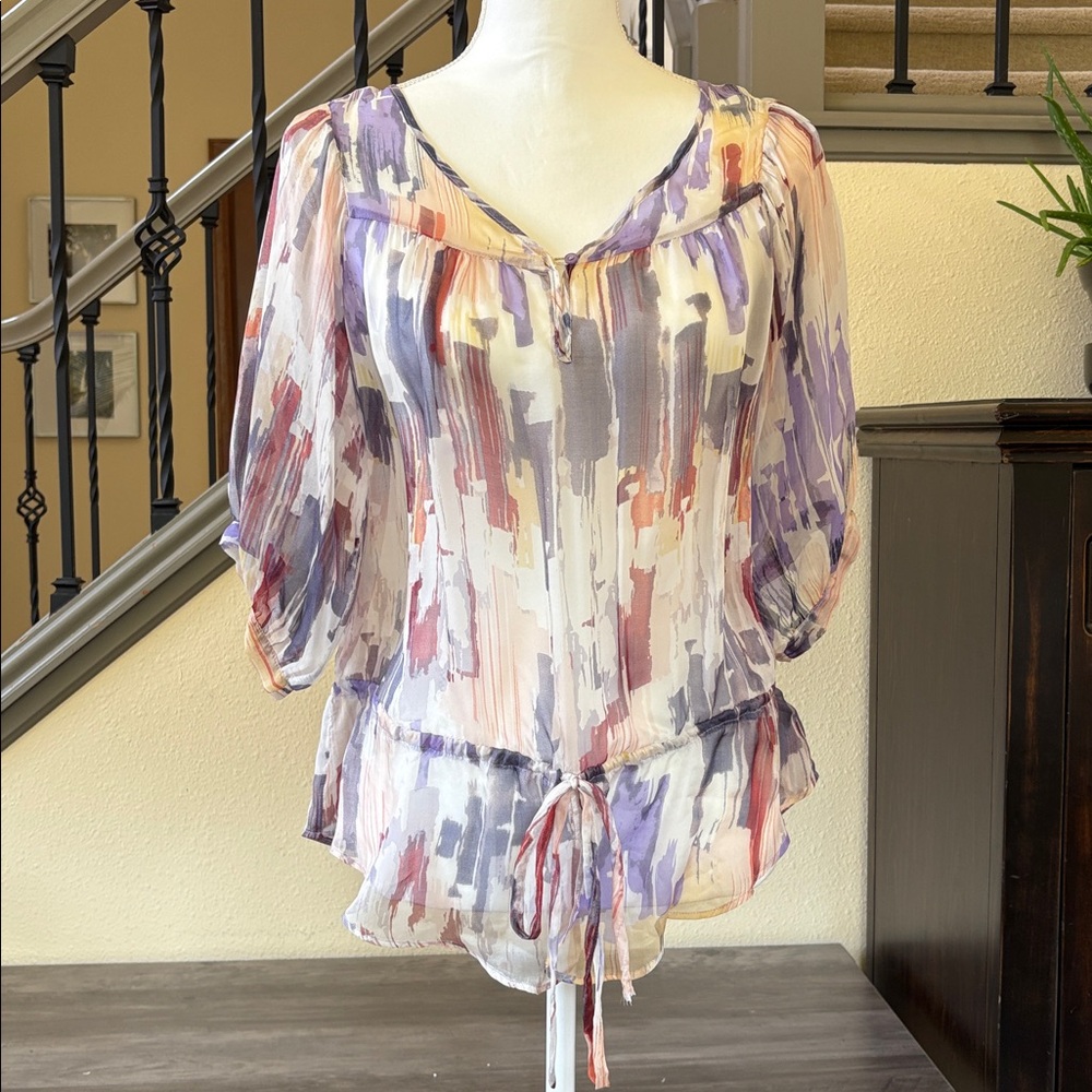 Forever 21 Women's Multicolor Flowy 100%Silk Blouse Size Small